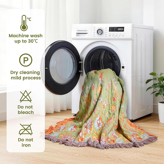 MSGKV Boho Throw Blanket 60"x80" Floral 100% Cotton Blanket with Flower and Butterfly for Bed Couch Summer Breathable Lightweight Farmhouse Twin Blankets Home Decor Muslin