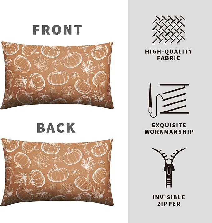 Fall Lumbar Pillow Covers 12x20 Set of 2 Burnt Orange Pumpkin Maple Leaves Throw Pillow Covers Autumn Rectangular Pillowcase Thanksgiving Cushion Case for Home Decor Sofa