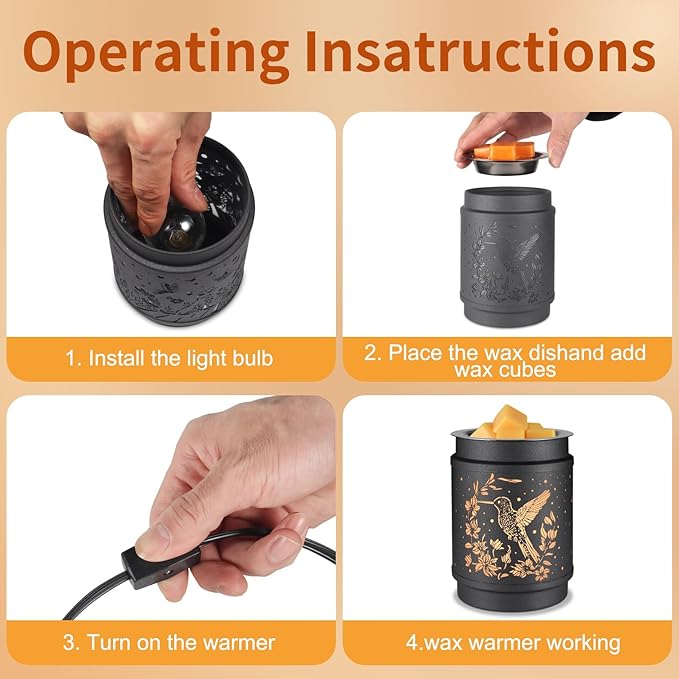 kobodon Hummingbird Metal Wax Warmer - Electric Fragrance Candle Oil Burner for Wax Melts as Gifts for Moms, Grandma, Women & Girls