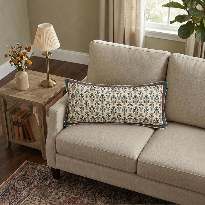 patdrea Designer French Vintage Linen Throw Pillow Cover,12"x28"-Wensel D | RusticDecorative Pillow Case,Farmhouse Floral Pattern,Cushion Coverfor Couch Living Room Bedroom Sofa