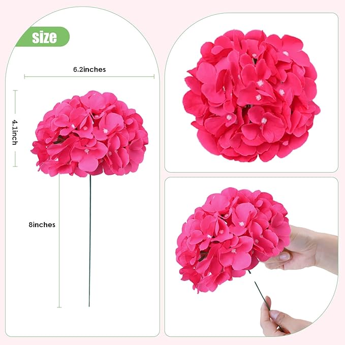 AVIVIHO 65pcs Fake Flowers Hot Pink Hydrangea Artificial Flowers Bulk (Not Squished, No Steaming Need) Silk Flowers with Stems for Wedding Decor,Home,Baby Shower,Table Centerpieces Decoration