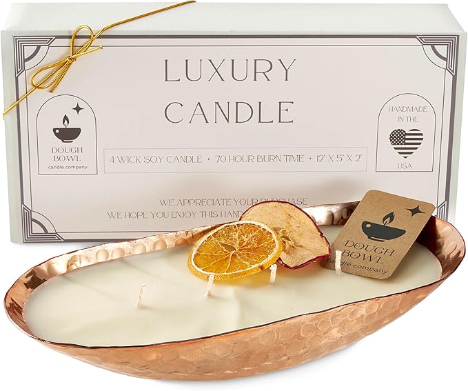 Dough Bowl Candle Co. Luxury Candle - Scented Luxury Candles for Home, 12x5x2 Inch Vessel for Women and Men, Fancy 4 Wick for All Occasions (Apple Cider, Copper)