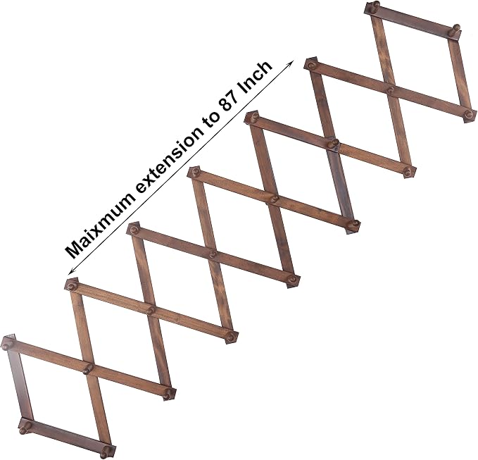 SKOLOO Accordion Wall Hanger with 22 Hooks, Modern Expandable Coat Rack Hat Rack for Wall, Solid Wooden, Walnut Color