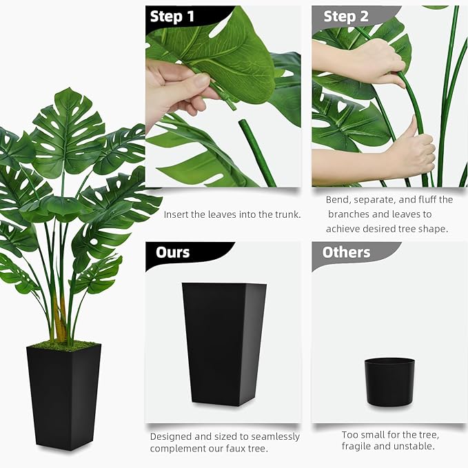 ASTIDY Artificial Monstera Deliciosa Plant 5FT - Faux Tropical Palm Tree with Black Tall Planter - Fake Swiss Cheese Floor Plant in Pot - Artificial Tree for Home Office Living Room Decor Indoor