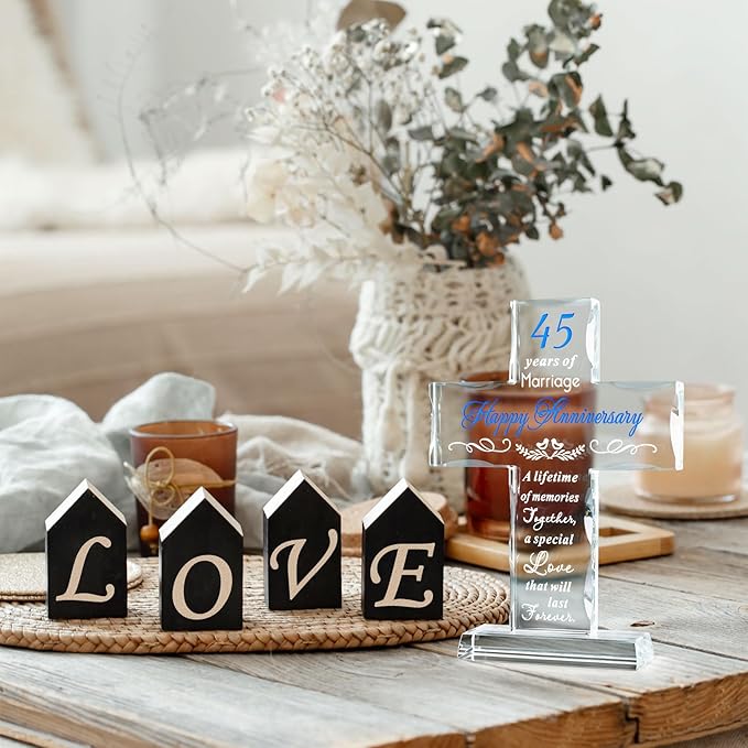 YWHL 45th Anniversary Glass Cross Gift for Parents, 45th Wedding Anniversary Romantic Gifts for Wife Husband, Gifts for Couple Celebrating 45 Years Of Marriage Decorations