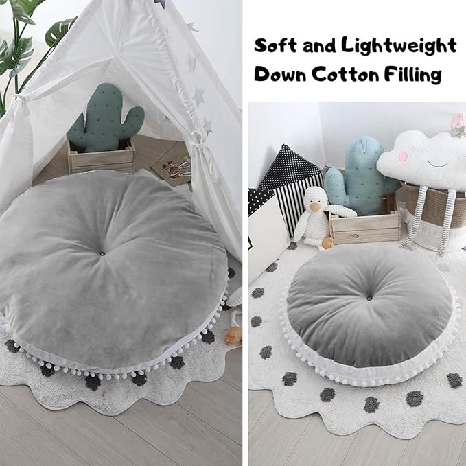 Large Floor Cushion Seating Circle Kids Floor Pillow for Children | Round Playroom Pillows Reading Nook Big Pillow, Oversized Pillow Mat for Kid Seating Teepee Canopy, Grey