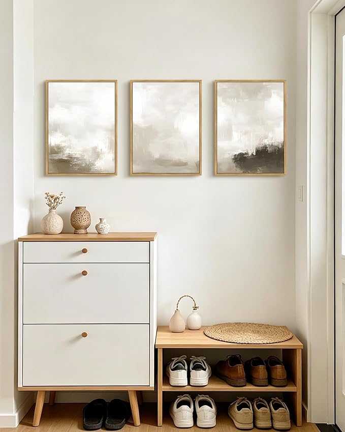 PHOPAGO Abstract Framed Wall Art Minimalist Pastel Neutral Wall Decor Modern Art Paints Living Laundry Room Home Decor - 12x16in Natural Framed