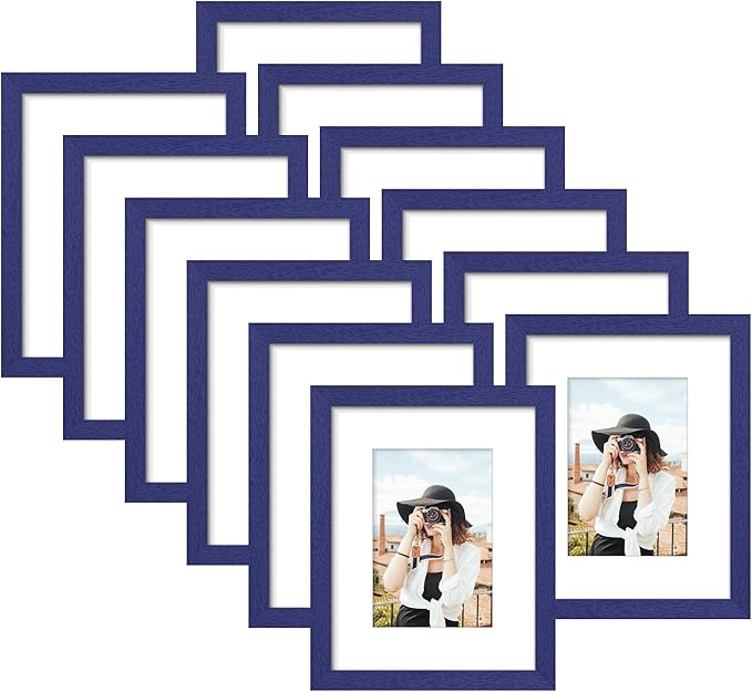 Picrit 11x14 Picture Frame Set of 12, Display 8x10 with Mat or 11x14 without Mat, Photo Frames for Wall Mounting or Table Top Display, Navy Blue