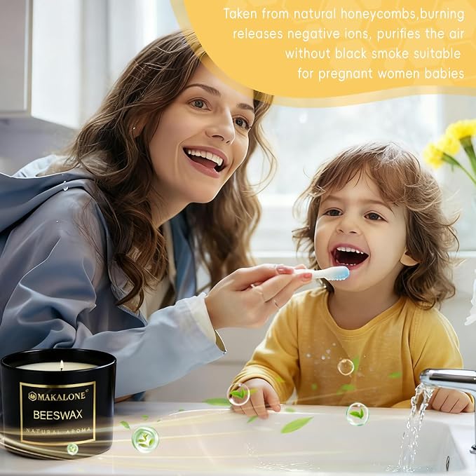 3 Wick Beeswax Jar Candle - 42 Hour Long Lasting Burn,Natural Air Purifying Candle,Non-Toxic,Smokeless Beeswax Candles in Glass Jar for Home Fragrance,Yoga Relaxation & Home Decor Ambience & Gift