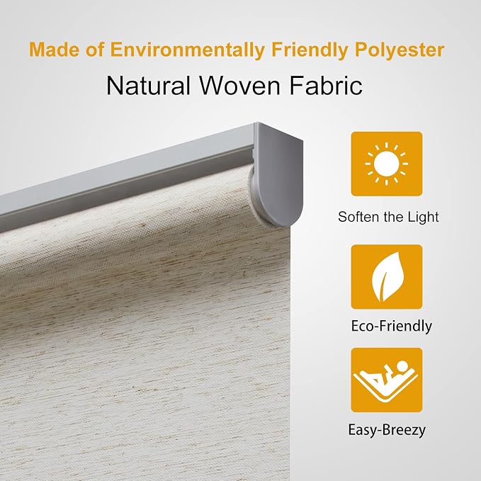 Persilux Custom Size Natural Woven Cordless Roller Shades, Free-Stop Window Shades for Home, Roller Window Shades, Light Filtering Window Blinds for Windows, Kitchen and Door (Cream)