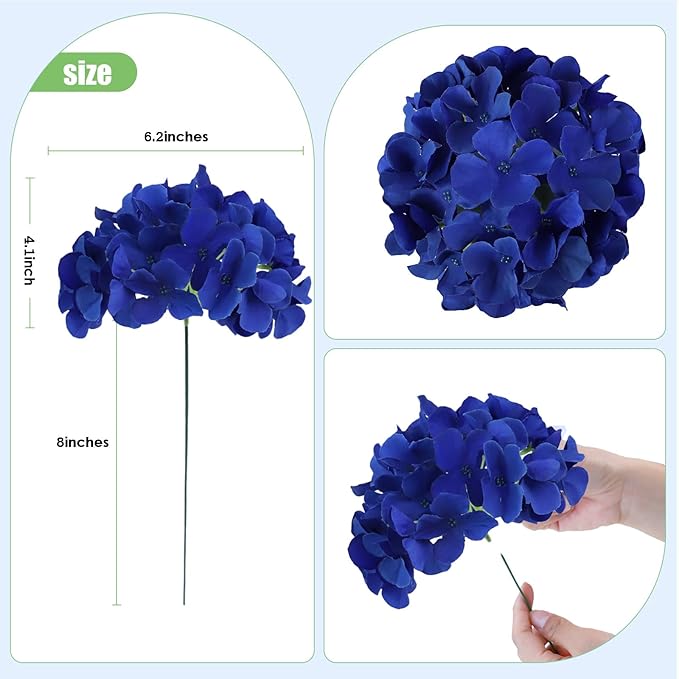 AVIVIHO 65pcs Fake Flowers Royal Blue Hydrangea Artificial Flowers Bulk (Not Squished, No Steaming Need) Silk Flowers with Stems for Wedding Decor,Home,Baby Shower,Table Centerpieces Decoration