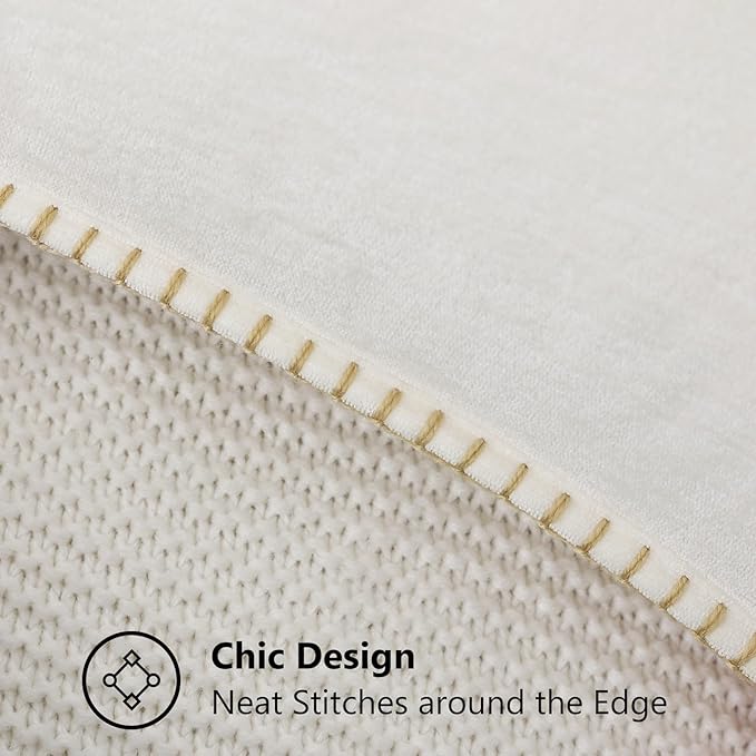 decorUhome Summer Chenille Soft Cozy Throw Pillow Covers 16x16 Set of 2, Modern Farmhouse Boho Velvet Decorative Pillow Cases with Stitched Edge for Couch Sofa Bed Home Decor, Cream White