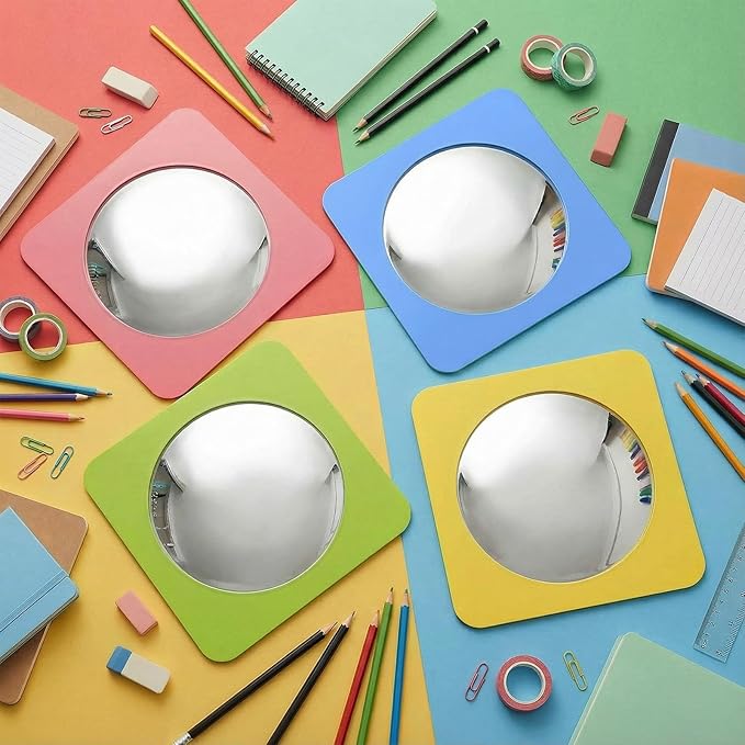Geiserailie 4 Pcs Sensory Wall Mirror Acrylic Bubble Mirror Toys for Calming Corner Items - Sensory Room Have Visual, Tactile Stimulation (6 x 6 Inch,Pink,Yellow,Green,Blue)