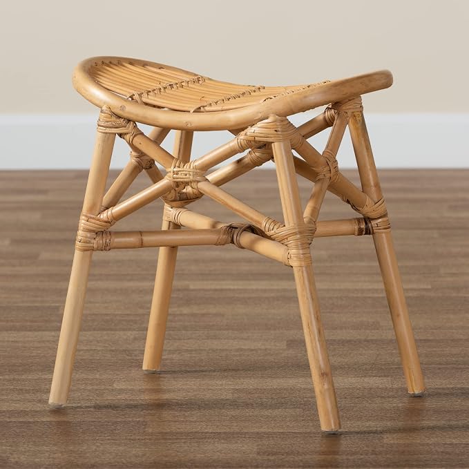 bali & pari Elgon Modern Bohemian Natural Rattan Footstool