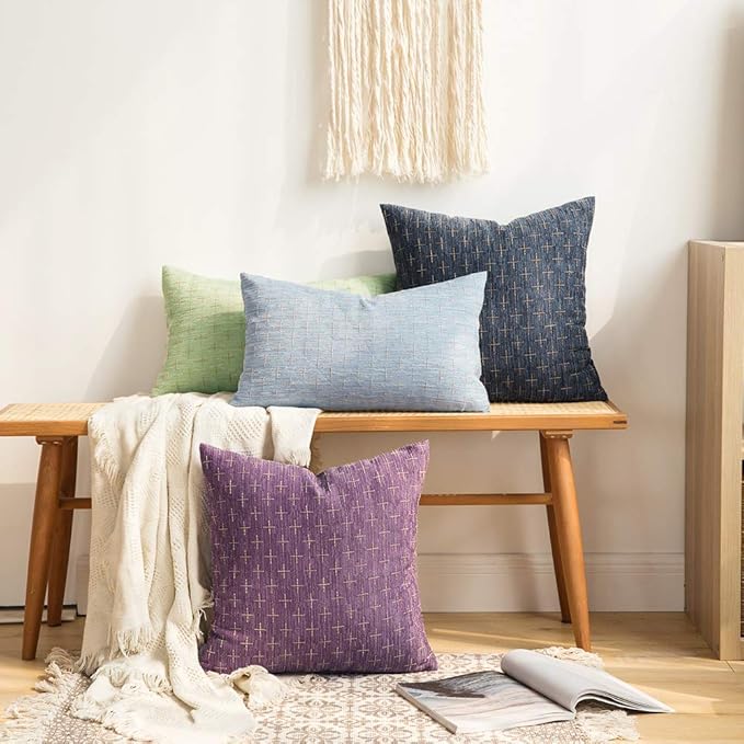 MIULEE Pack of 2 Decorative Burlap Linen Euro Sham Throw Pillow Covers Modern Farmhouse Vintage Pillowcase Rustic Woven Textured Cushion Cover for Sofa Couch Bed 26x26 Inch Blue
