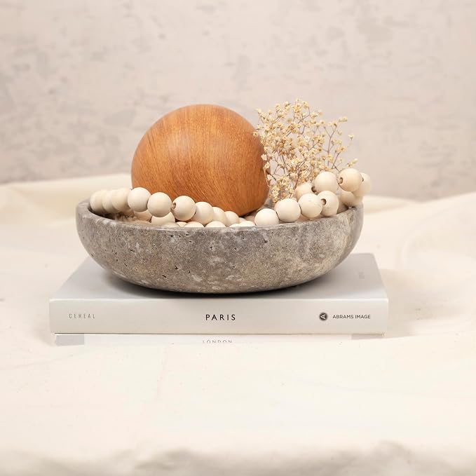Shelf & Nook Travertine Decorative Bowls for Home Decor. Key Bowl for Entryway Table in a Choice of 5 Colors (Silver-Gray, Small)