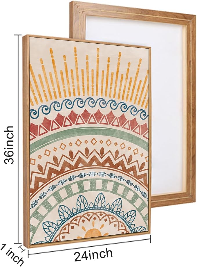 HPINUB Boho Sun Framed Canvas Wall Art Set, Mid-Century Modern Wall Decor, Minimalism Bohemian Wall Painting, Abstract Geometric Pattern Art Print for Living Room, Bedroom, Office - 24"x36"x3