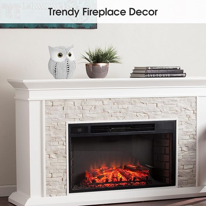 APPS2Car Owl Statue for Home Decor Accents Office Decoration, Handmade Polka Dots Buhos Modern Bird Figurine for Indoor Book Shelf Desktop Cabinet Fireplace Mantel Living Room Bedroom Ornament (White)