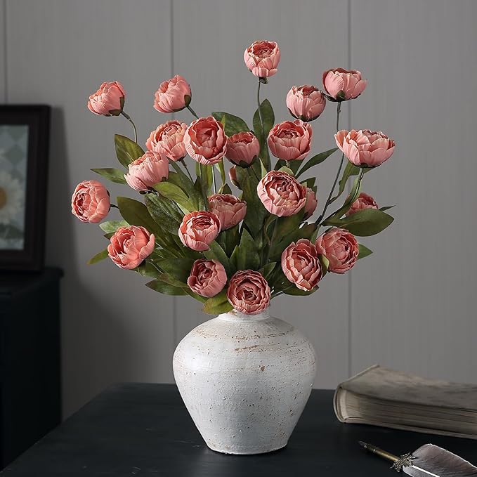 VIERENA 6 Pcs Faux Silk Peony Artificial Flowers for Vase -27", Bulk Fake Peonies Branches with Stems for DIY Bouquet Centerpieces Wedding Fillers Arrangements Shower Decorations (Dusty Pink)