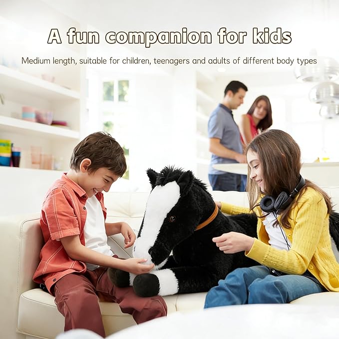 Tezituor 47inches Giant Black Horse Stuffed Animals, 4ft Realistic Large Stuffed Pony for Boys Girls, Soft Horse Plush Body Pillow Christmas Birthday Gift Decor for Kids Adult