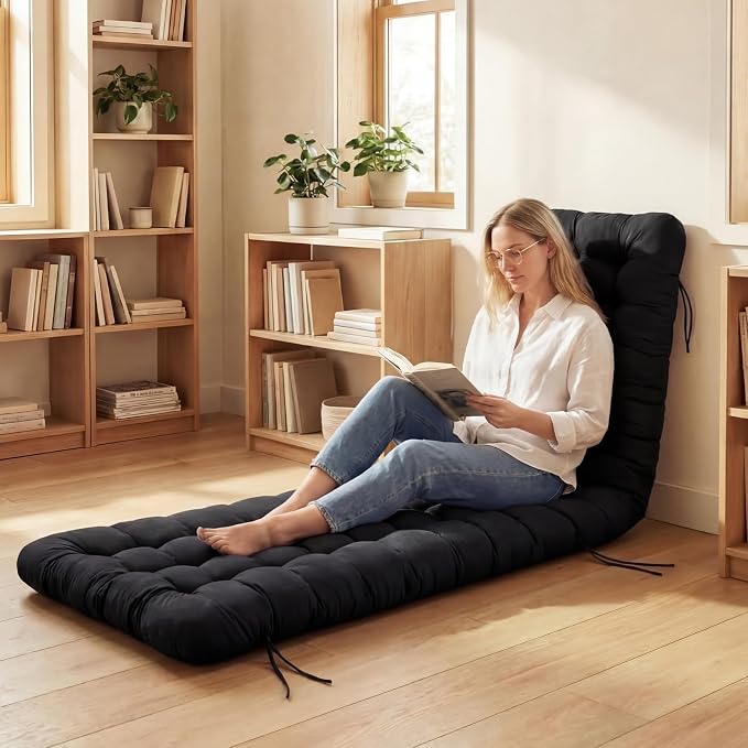Wenqik Long Floor Cushion Large Floor Cushion with Brushed Cotton 74.8 x 27.5 x 3.15 in Jumbo Lounger Pillow for Outdoor Indoor Bay Window Meditation Yoga Reading Sleeping(Black)