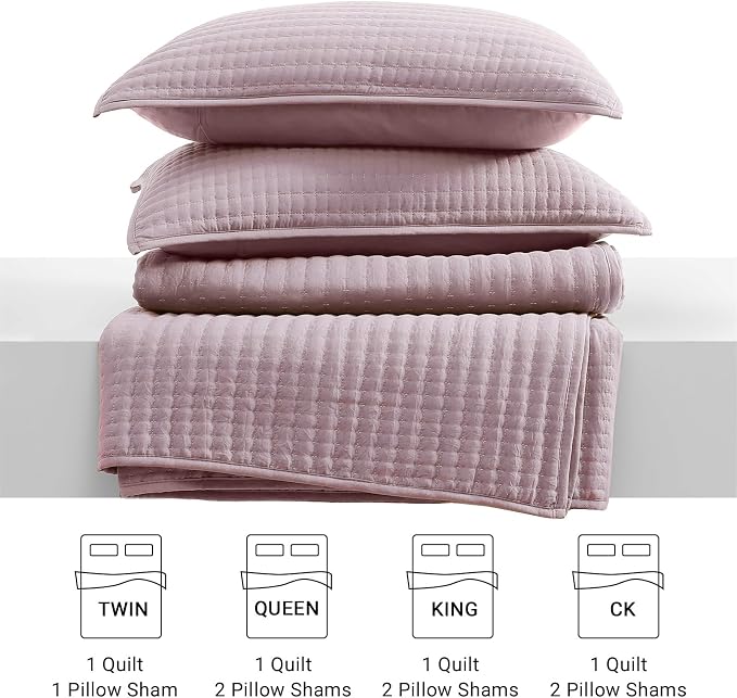 WRENSONGE Queen Quilt-3 Pieces Lightweight Bedspreads Dusty Mauve Queen Size Quilt Bedding Set for All Seasons, Soft Coverlet with 2 Pillow Shams Suitable for Bed & Couch