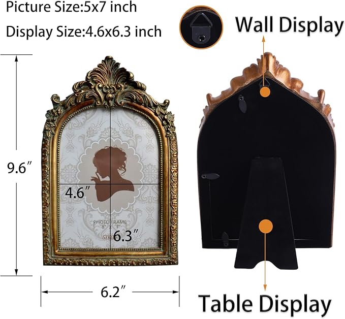 SIKOO Vintage 5x7 Picture Frame Antique OrnateTable Top and Wall Mounting Photo Frame with High Definition Glass Front for Home Decor, Photo Gallery, Art,Bronze Gold (5x7)