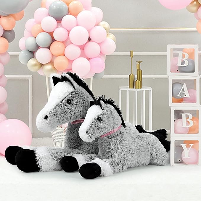 MaoGoLan Giant Horse Stuffed Animal Plush Toy, Large Horse Pony Stuff Plush Body Pillow Gift for Kid Girl Boy Birthday Gift Easter Baby Shower Party Decor (Gray, 47")