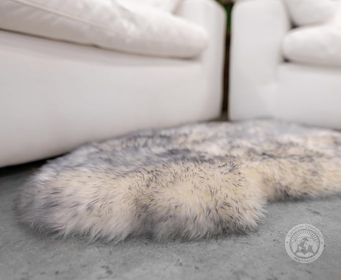 Sunshine Cowhides Sheepskin Rug - 100% Genuine Sheepskin Chair Throw Cover & Area Rugs for Living Room, Bedroom, Office Floor & Bathroom, Premium Decor for Aesthetic Living (Tipped Gray)