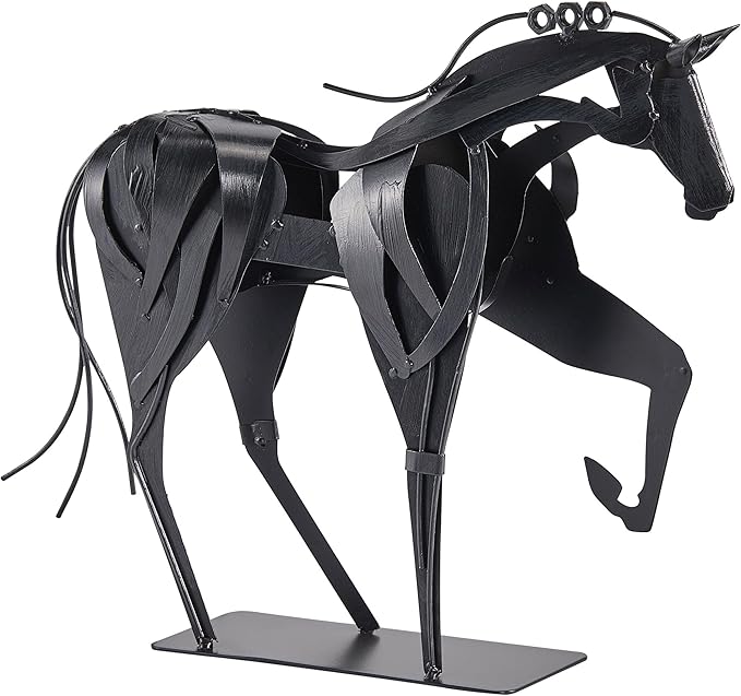 SunBlogs Art Metal Horse Statue Décor, Handmade & Hand-Painted Modern Western Horse Decoration, Rustic Iron Sculpture Gifts for Home Office for Horse Lovers