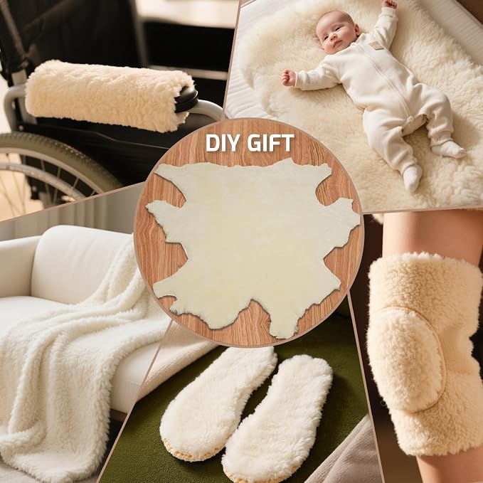 Aegis Cover Australian Merino Sheepskin Full Hide 8 Sq. Ft, 0.5" Lambs Wool Pile Crafting Material for Handmade Insoles, Slippers, Rugs, Pads, Craftsmanship and Upholstery (Cream)