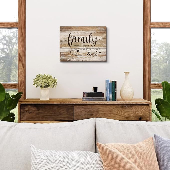 Rustic Bless Home Wall Decor Family Wall Art for Living Room Farmhouse Family Signs Pictures for Kitchen Dining Room Vintage Inspirational Motto Wall Prints Artwork Bedroom Entryway Decorations 12x16"