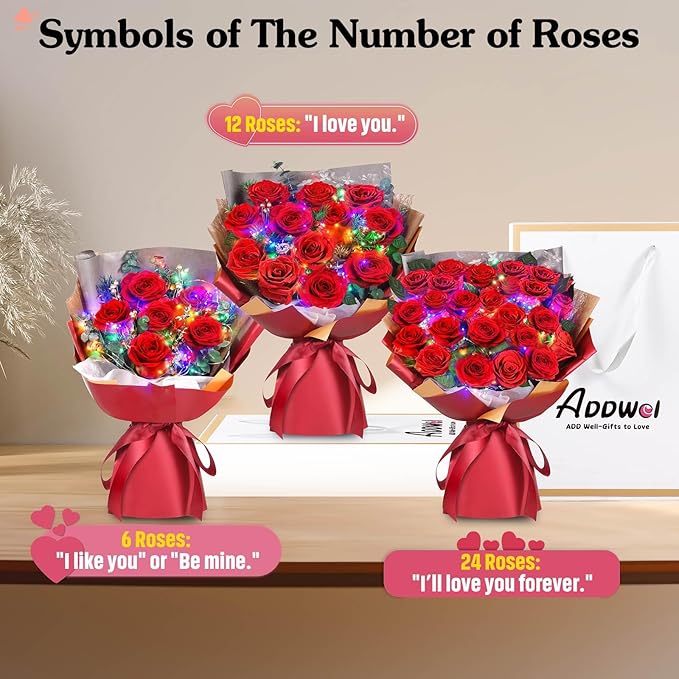 ADDWel 24 Preserved Red Roses Bouquet - Real Roses That Last 3+ Years, Romantic Anniversary & Birthday Gifts for Women, Wife, Girlfriend - Two Dozen Infinity Flowers for Delivery