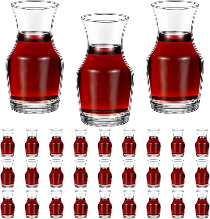 Remagr 30 Pack Single Serving Wine Carafe Glass Small Mini Carafe Individual Wine Refill Decanter for Dinner Parties Tastings Bars Restaurants (6.5 oz)