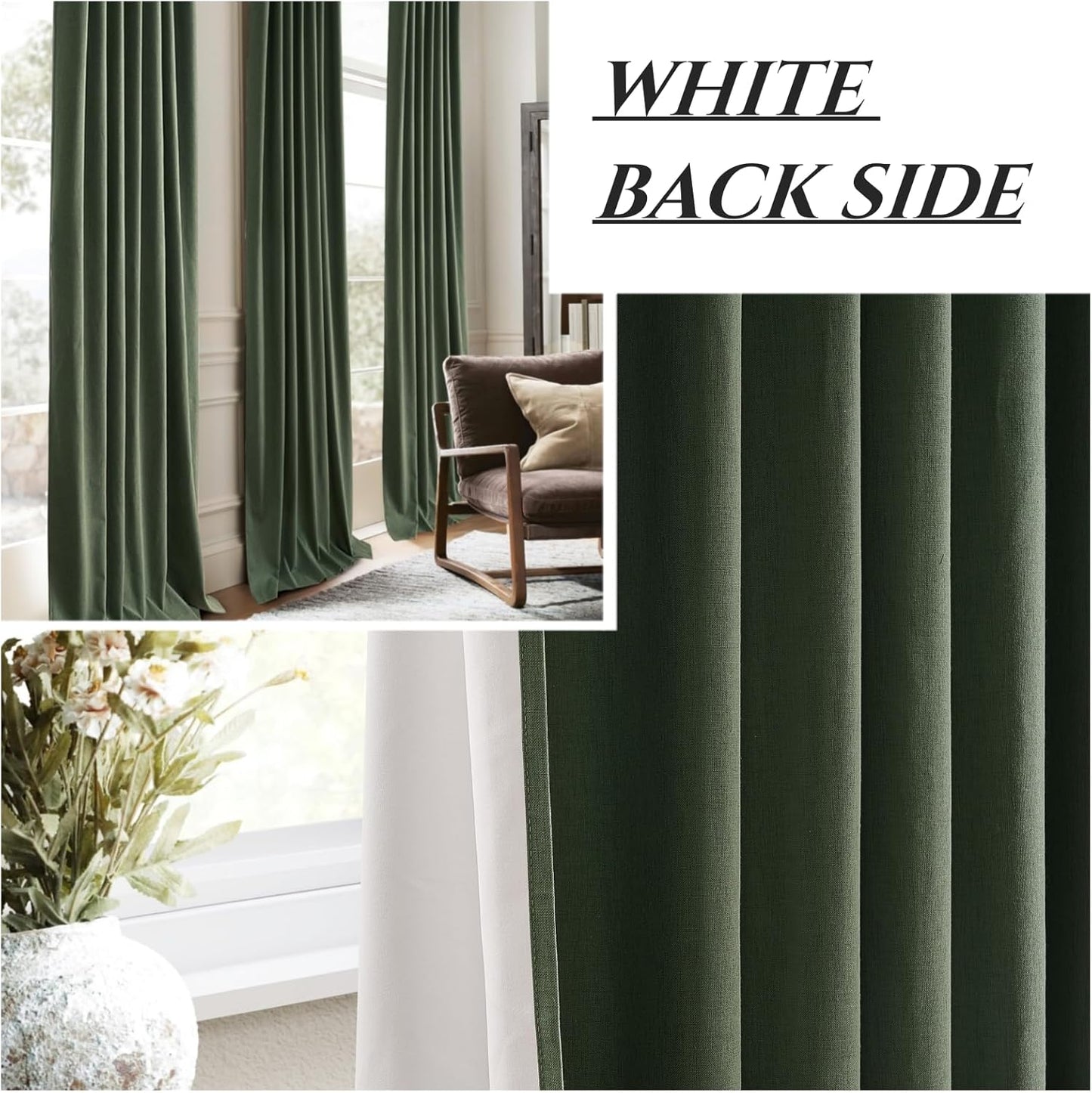 100 Inch Curtains for Classroom, 100 Percent Blackout Thermal Window Curtains for Sliding Glass Door Dark Olive Green Moody Heavy Duty Drapes Linen Pinch Pleated (40W x 100 x 2 Panels)