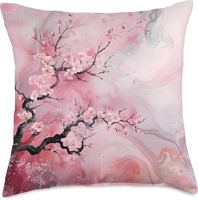 Cherry Blossom Abstract Wall Art - Japanese Sakura Painting Throw Pillow