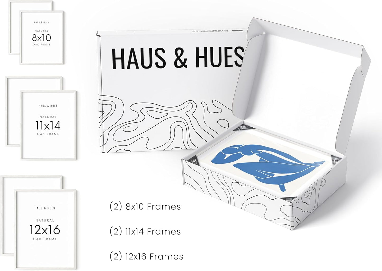 HAUS AND HUES White Frames for Gallery Wall - Set of 6 Picture Collage Frames for Wall, picture Frame Sets for Wall Collage, Gallery Wall Frame Set (Two 8x10, Two 11x14, Two 12x16 Framed White)