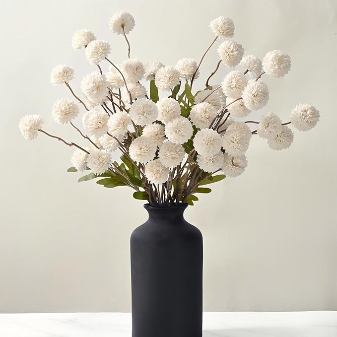 Waipfaru 10pcs Fake Silk Pompon Mum Artificial Flowers, Bulk Faux Mini Chrysanthemums, for Centerpieces Wedding Fillers Champagne Arrangements Shower Decorations, White