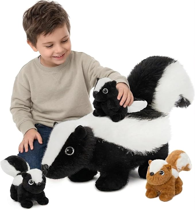 MaoGoLan 4Pcs Giant Skunk Stuffed Animal, Kawai Mother Skunk Plush Toy with 3 Small Baby Skunk Plushies Inside, 22" Snuggle Stuffed Skunk for Kids Woodland Animal Lovers, Christmas Birthday Gift