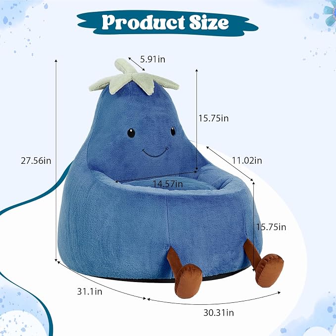 2.5FT Memory Foam Bean Bag Chair - Ultra Soft Faux Rabbit Fur Round Sofa with Handle & Machine Washable Cover, Comfy Lazy Chair for Kids Teens, Perfect for Reading Gaming in Living Room Bedroom，Navy