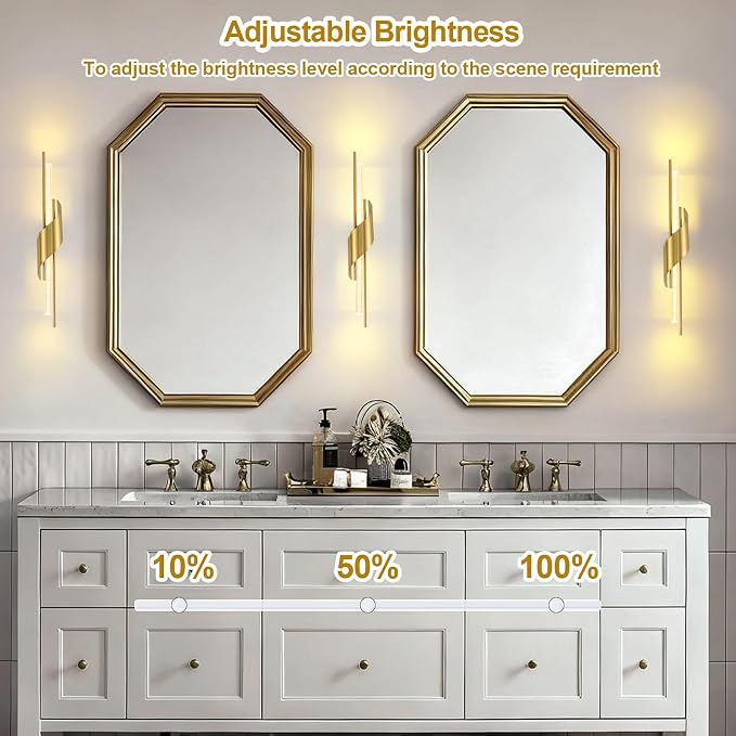 camuucci Battery Operated Wall Sconces Set of Two,Modern Wireless Wall Lights,LED Rechargeable 20000mAh Not Hardwired Remote Control Dimmable Wall Lamp Fixtures for Bedroom Gold 25 Inches