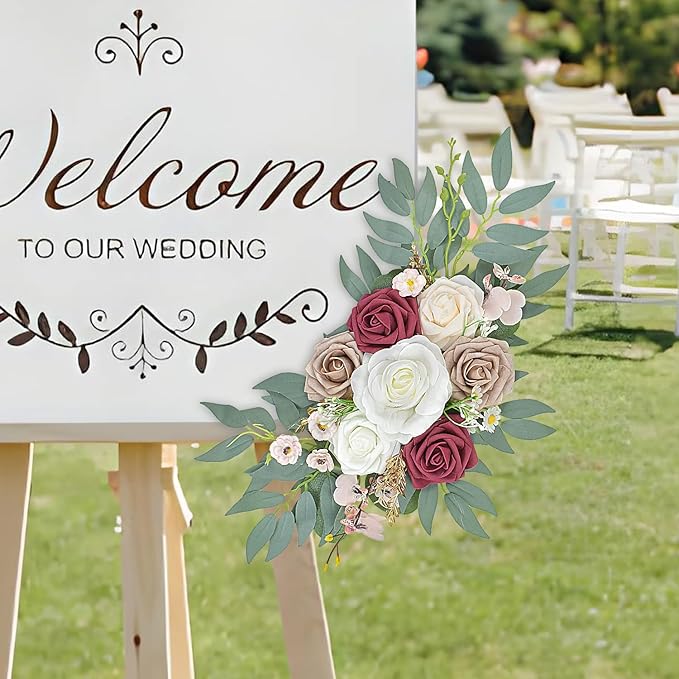 Wedding Arch Flowers, Artificial Arch Flowers for Wedding Welcome Signs Floral, Reception Backdrop Decoration, Bridal Shower, Baby Shower, Photo Backdrop Decorations (Red)