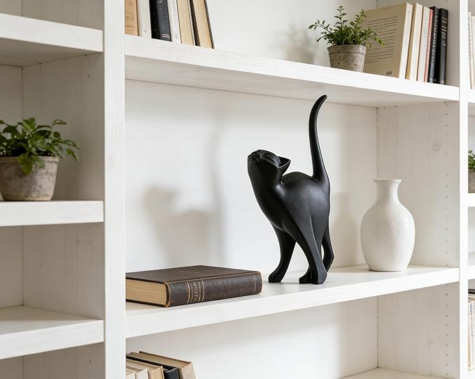 Black Cat Statue Modern Abstract, Home Office Shelf Decor, 7-Inch Vibrant Assorted Colors, Easy to Match Any Decor Style