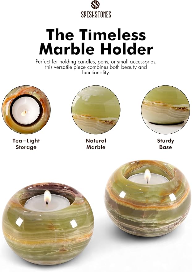 Marble Tealight Candle Holder 3 Inch Green Onyx Mini Votive Candle Holders for Table Centerpiece, Valentines Day Decorations & Room Decor, Decorative Candles Holders for Wedding Gifts