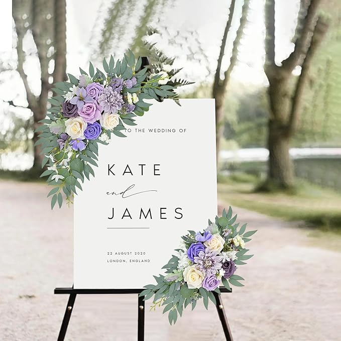 Purple Wedding Arch Flowers Set of 2, Artificial Arch Faux Flower for Centerpieces Party Home Decor, Ceremony Retirement, Birthday, Photo Backdrop Decor (Purple)