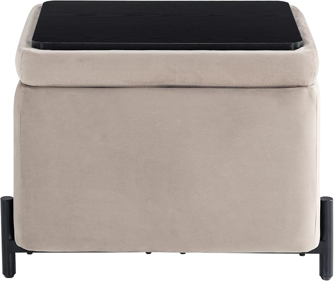 Studio Living® Connor 24" Small Storage Ottoman, Modern Boho, Matte Black Metal Legs, Velvet Fabric, Taupe