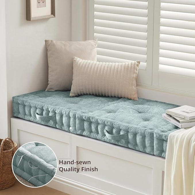 Intelligent Design Azza Floor Pillow, Large Cushions Sitting for Adults, Floor Pillow for Meditation or Yoga, Lustrous Chenille Tufted with Scalloped Edges for Bench/Chair Cushion, 24"x24"x5" Aqua