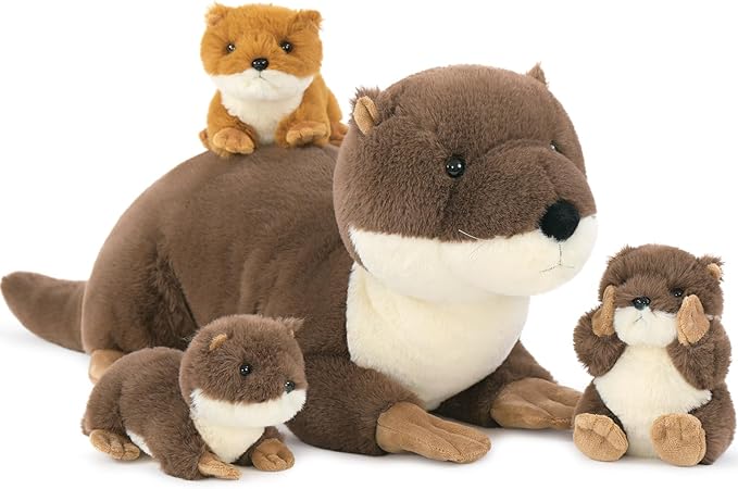 MaoGoLan 4pc River Otter Stuffed Animal with 3 Babies Inside-24in Giant Lifelike Soft Otter Plush Toys-Cuddly Wildlife Stuffed Animal for Kids