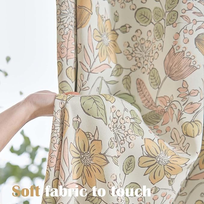 Vangao Yellow Nursery Curtains for Girls Room Floral Blackout Curtains 84 Inch Length Farmhouse Drapes for Bedroom Room Darkening Flower Patterned Window Treatment for Kids Set of 2