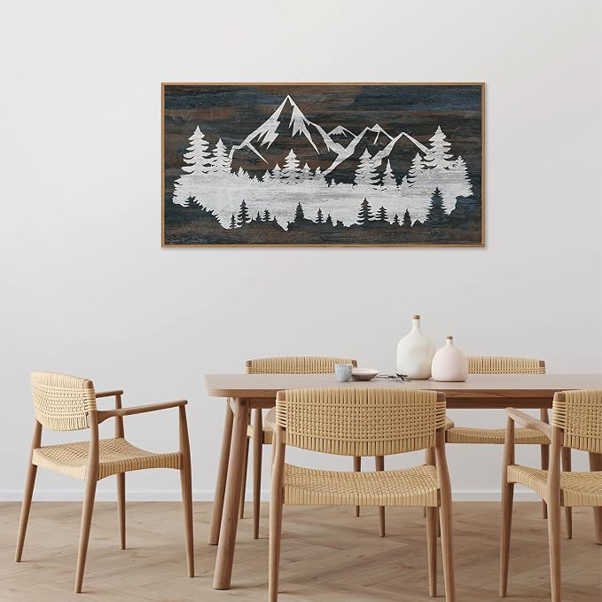 Rantodecor Vintage Mountain Framed Canvas Wall Art, White Snowy Nature Landscape Wall Decor, Rustic Wilderness Forest Art Paintings, Modern Farmhouse Artwork for Bedroom Living Room Office 40"x20"